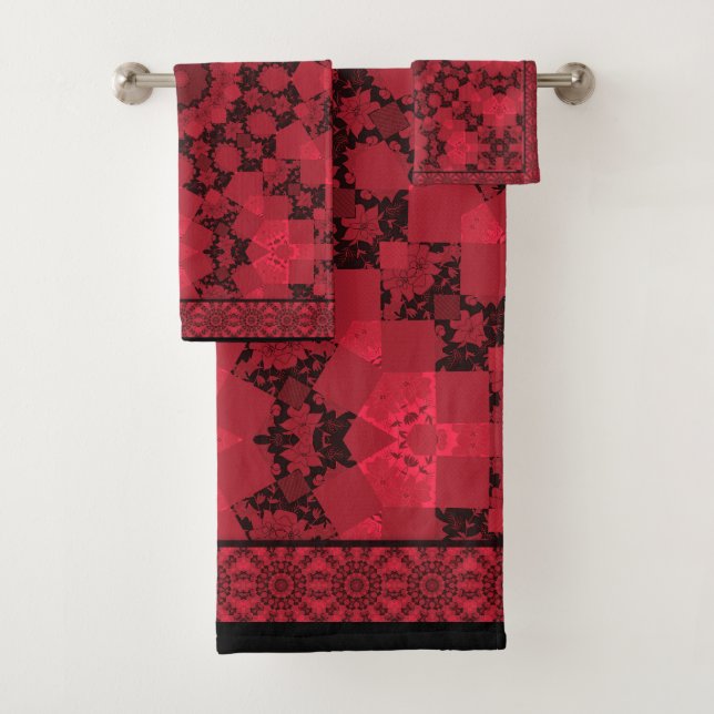 Conjunto De Toalhas Caleidoscópio vermelho-preto, mandala (Insitu)
