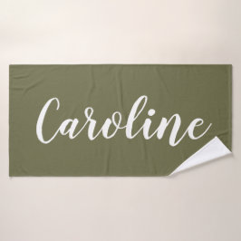 Conjunto De Toalhas Caligrafia Chic Personalizada Nome Olive Green