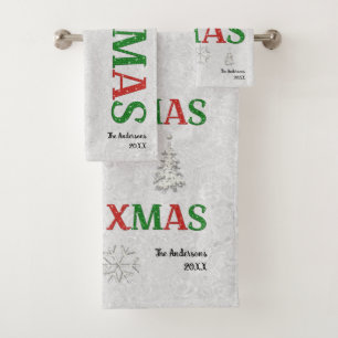 Conjunto De Toalhas Caligrafia do Natal Red Rhinestone Xmas