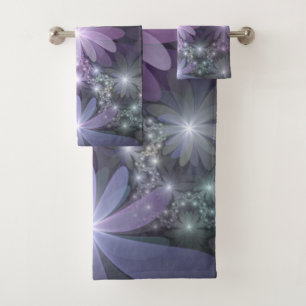 Conjunto De Toalhas Cama de Flores Arte Fractal Abstrato Brilhante e M