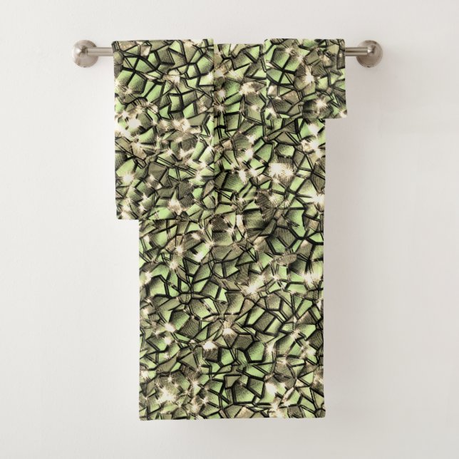 Conjunto De Toalhas Camadas de mosaico e faíscas de sépia esverdeada g (Insitu)