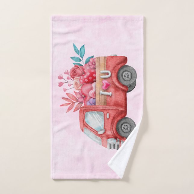 Conjunto De Toalhas Caminhão de Amor Bonito com Aquarela Cardíaca (Toalha de mão)