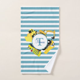 Conjunto De Toalhas Caminhões de Construção Blue Stripes Monograma