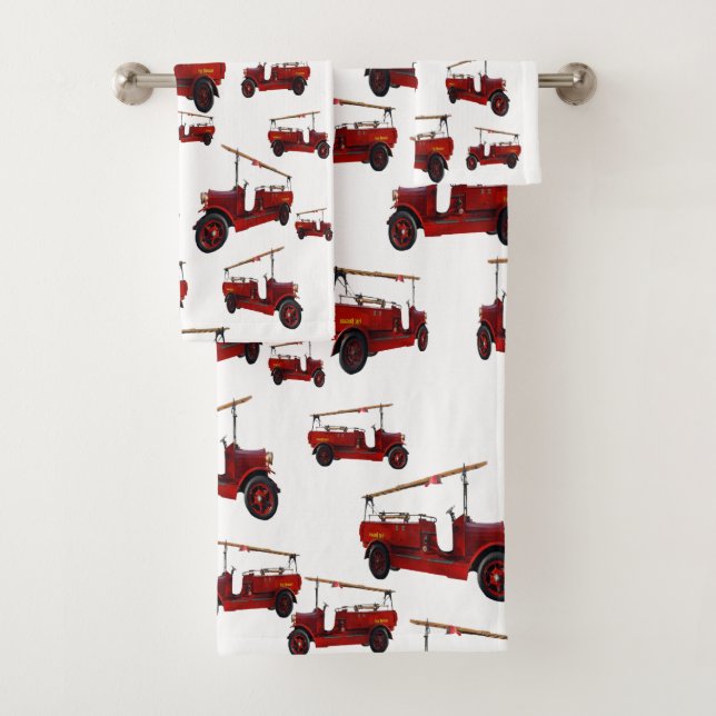 Conjunto De Toalhas Caminhões de Fogo da Vintage Vermelha, (Insitu)