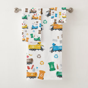 Conjunto De Toalhas Caminhões e Caixas de lixo de Reciclagens colorido