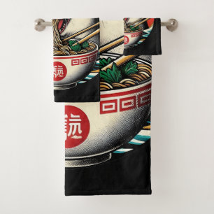 Conjunto De Toalhas Camiseta Estilo Vintage de Arte Japonês Cat Ramen