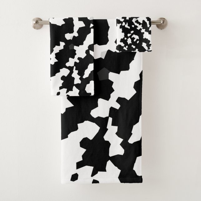 Conjunto De Toalhas Camo Abstrato Mosaico Preto e Branco Irregular (Insitu)