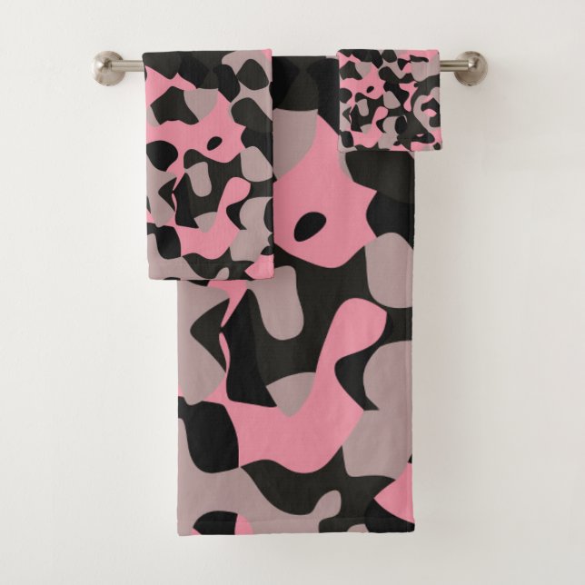 Conjunto De Toalhas Camo rosa e preto (Insitu)
