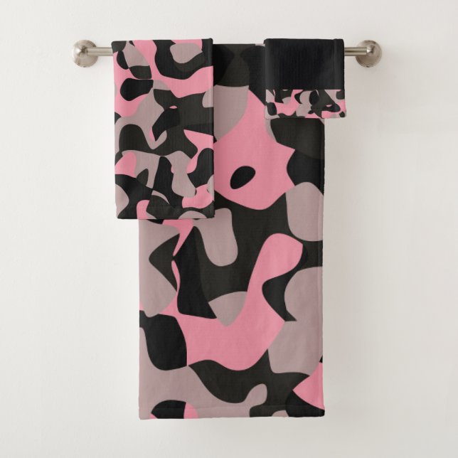 Conjunto De Toalhas Camo rosa e preto (Insitu)