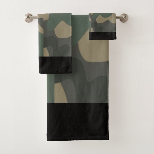 Conjunto De Toalhas Camo Verde com Banda Preta, Tema do Camo Chá, (Insitu)