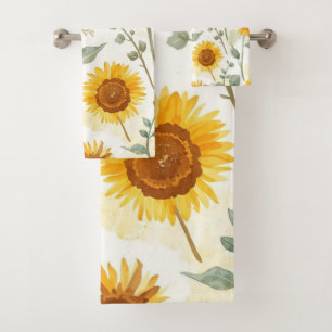 Conjunto De Toalhas Campo de Girassóis Pintura em Aquarela Floral Amar