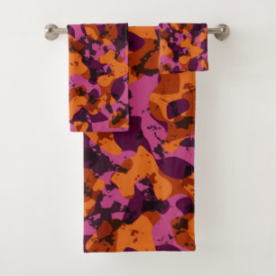 Conjunto De Toalhas Camuflagem abstrata laranja, rosa e grená