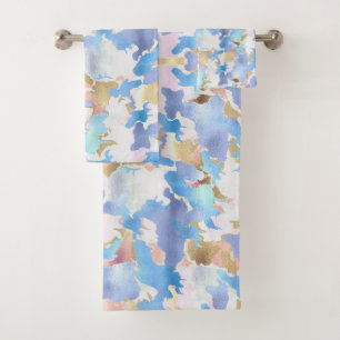 Conjunto De Toalhas Camuflagem Abstrato Dourado, cor-de-rosa, metálico