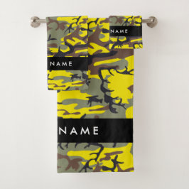 Conjunto De Toalhas Camuflagem amarela e castanha Seu nome Personaliza