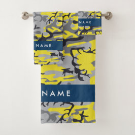Conjunto De Toalhas Camuflagem Amarela e Cinza Seu nome Personaliza