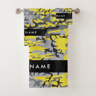 Conjunto De Toalhas Camuflagem Amarela e Cinza Seu nome Personaliza