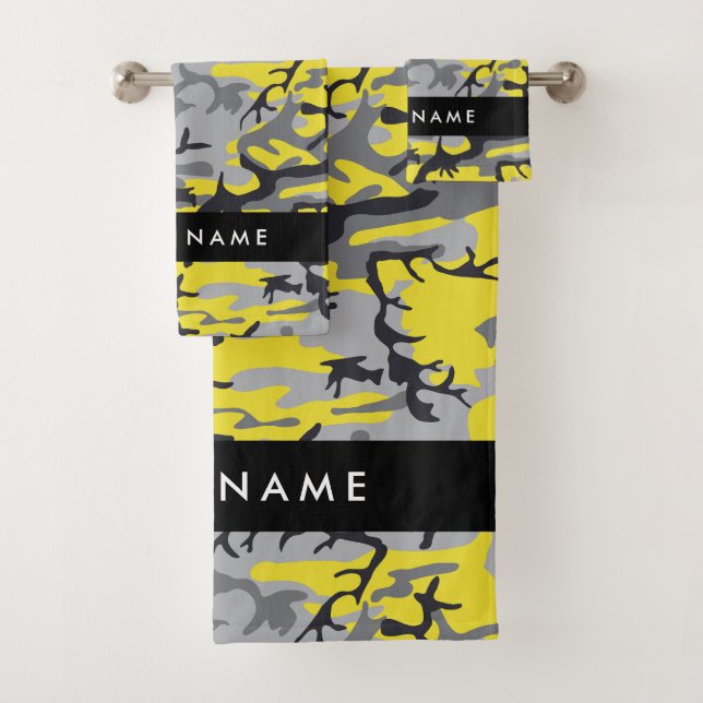 Conjunto De Toalhas Camuflagem Amarela e Cinza Seu nome Personaliza (Insitu)
