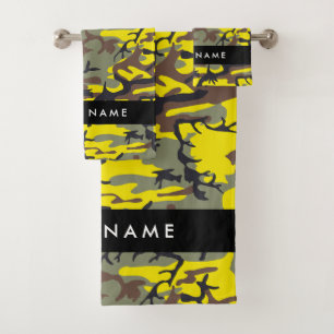 Conjunto De Toalhas Camuflagem Amarela e Marrom Personalize seu nome