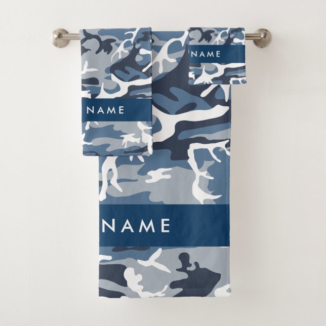 Conjunto De Toalhas Camuflagem Azul de Neve Inverno Seu nome Personali (Insitu)
