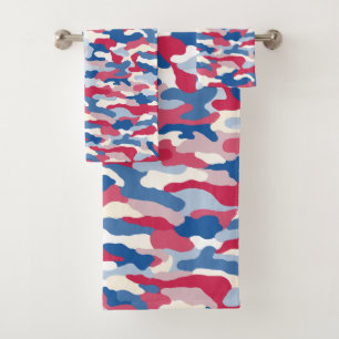 Conjunto De Toalhas Camuflagem Azul e Branco Vermelho