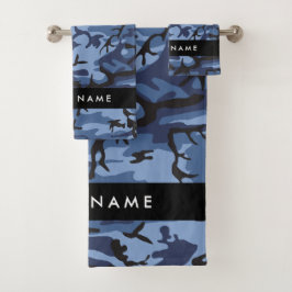 Conjunto De Toalhas Camuflagem Azul Marinho Personalize seu nome