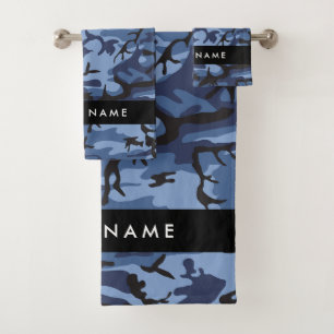 Conjunto De Toalhas Camuflagem Azul Marinho Personalize seu nome