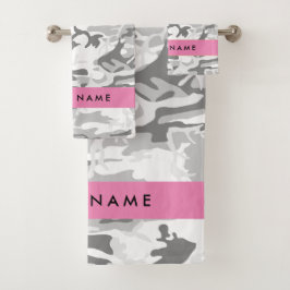 Conjunto De Toalhas Camuflagem Cinza Neve de Inverno Personalize seu n