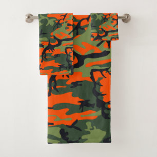 Conjunto De Toalhas Camuflagem Laranja e Verde, Militar, Exército