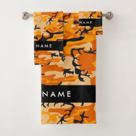 Conjunto De Toalhas Camuflagem Laranja Seu nome Personaliza