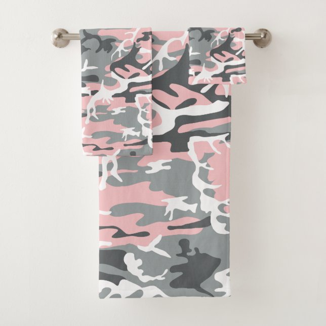 Conjunto De Toalhas Camuflagem rosa e Cinza, Militar, Exército (Insitu)