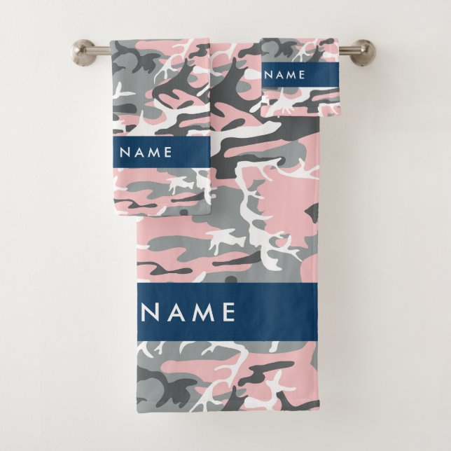 Conjunto De Toalhas Camuflagem rosa e Cinza Seu nome Personaliza (Insitu)