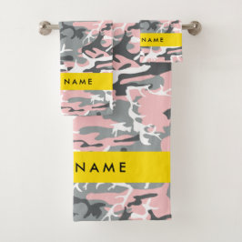 Conjunto De Toalhas Camuflagem rosa e Cinza Seu nome Personaliza