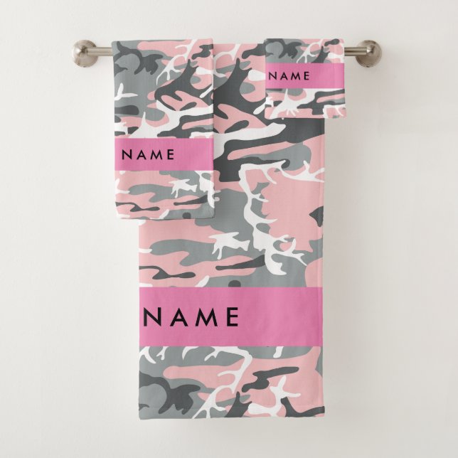 Conjunto De Toalhas Camuflagem rosa e Cinza Seu nome Personaliza (Insitu)