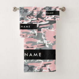 Conjunto De Toalhas Camuflagem rosa e Cinza Seu nome Personaliza
