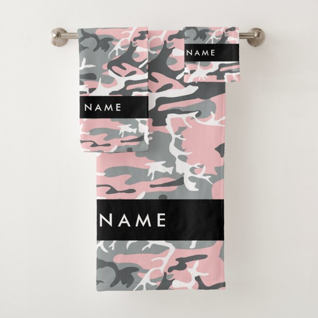Conjunto De Toalhas Camuflagem rosa e Cinza Seu nome Personaliza (Insitu)