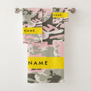 Conjunto De Toalhas Camuflagem Rosa e Verde Personalize seu nome