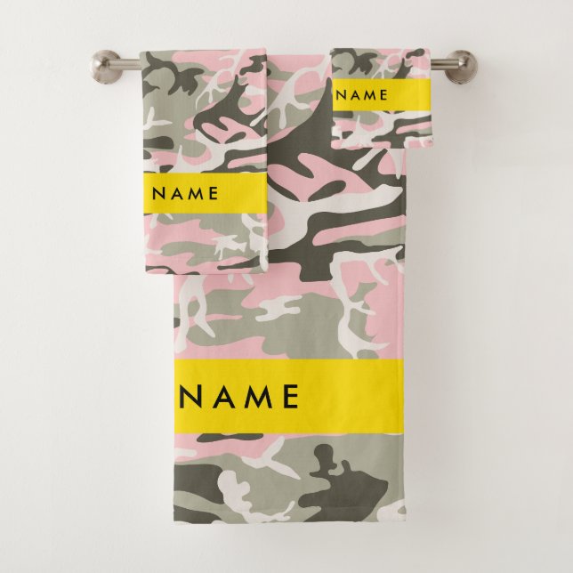 Conjunto De Toalhas Camuflagem Rosa e Verde Personalize seu nome (Insitu)
