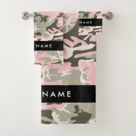 Conjunto De Toalhas Camuflagem rosa e verde Seu nome personaliza