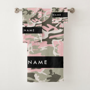Conjunto De Toalhas Camuflagem rosa e verde Seu nome personaliza