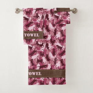 Conjunto De Toalhas Camuflagem Rosa Gatos