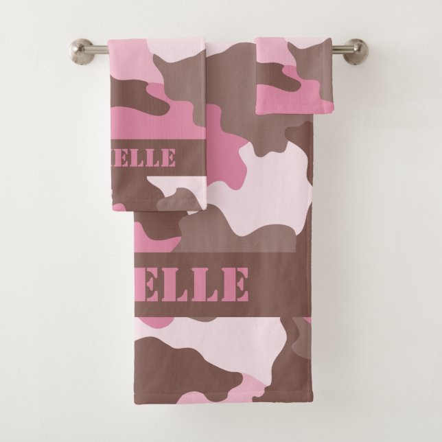 Conjunto De Toalhas Camuflagem Rosa Monograma (Insitu)