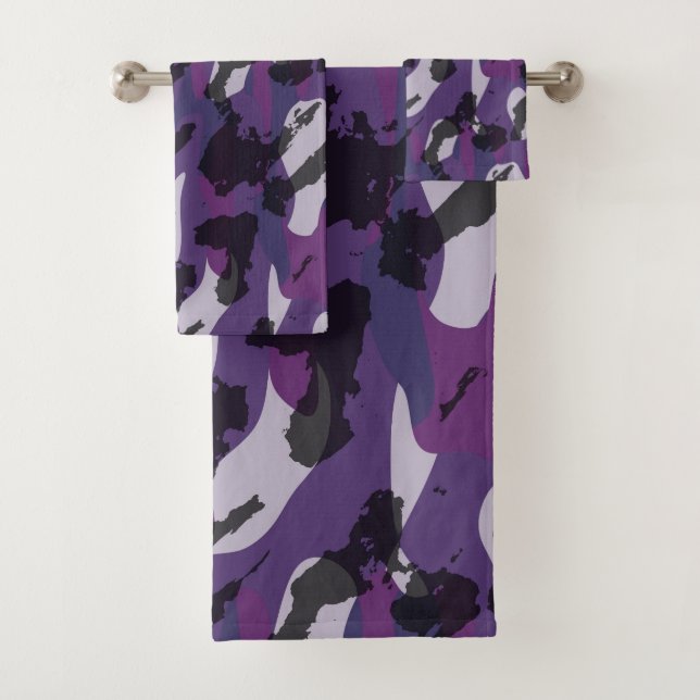Conjunto De Toalhas Camuflagem Roxa Abstrata (Insitu)