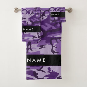 Conjunto De Toalhas Camuflagem Roxa Personalize seu nome