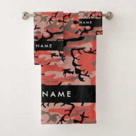 Conjunto De Toalhas Camuflagem Vermelha e Castanha Seu nome Personaliz