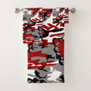 Conjunto De Toalhas Camuflagem Vermelha e Cinza, Militar, Exército