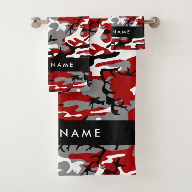 Conjunto De Toalhas Camuflagem Vermelha e Cinza Seu nome Personaliza (Insitu)