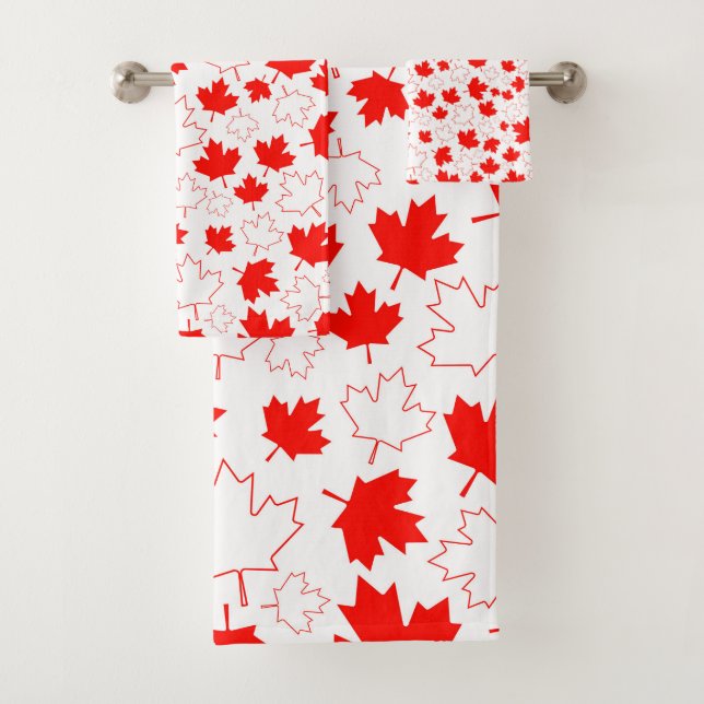 Conjunto De Toalhas Canadá Mapear Padrão Aleatório Vermelho Branco (Insitu)