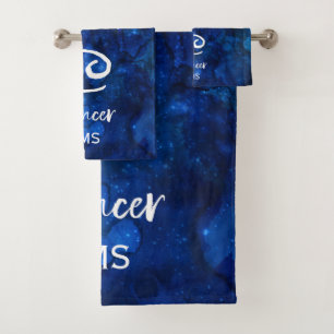 Conjunto De Toalhas Cancer Zodiac Constelação Azul Galáxia Monograma