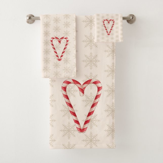 Conjunto De Toalhas Candy Cane Heart Snowflake Pattern Holiday (Insitu)
