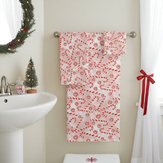 Conjunto De Toalhas Candy Cane rosa Natal